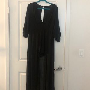 Black romper with long sheer sides